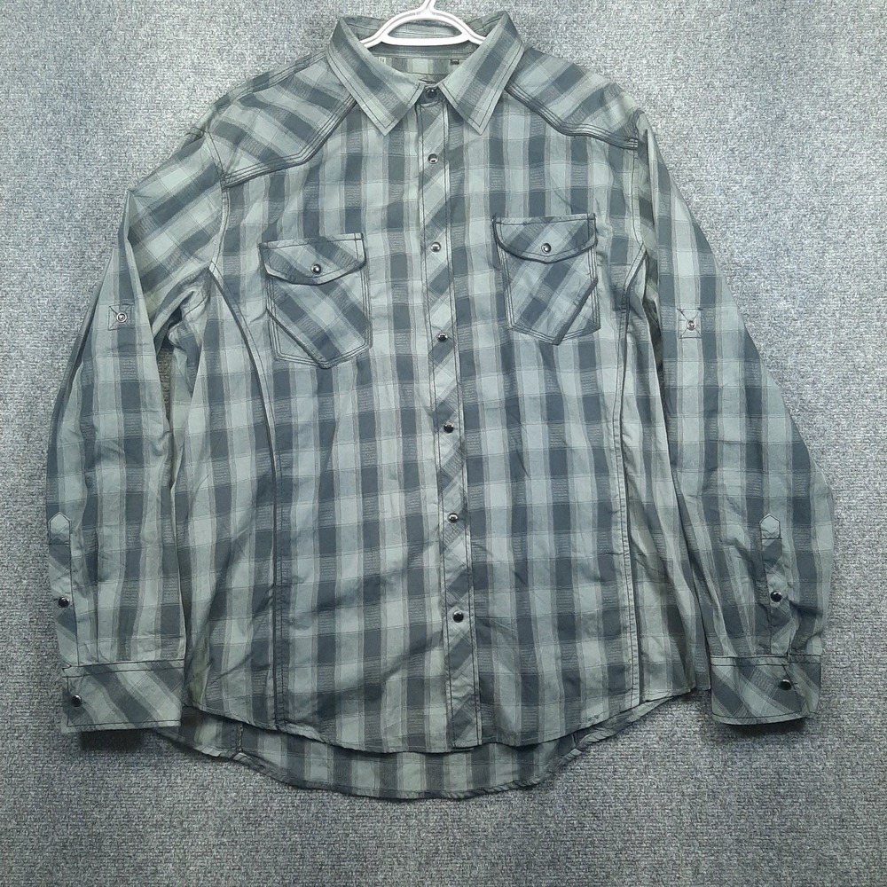 Long Sleeve Pearl Snap Shirt Men's XXL Various Artists Black Gray White Plaid